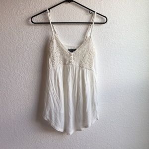 American Eagle White Embroidered Tank Top Size S